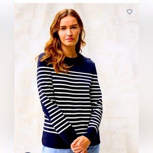 NWOT Saint James Bregancon Jacquard striped navy ivory wool sweater elbow patch